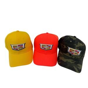 Three Cadillac Heritage Camo Orange Yellow Hat OSFM Polyester Snapback Camo
